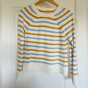 LOFT Women's Striped Modern Ribtrim Sweater in Whisper White